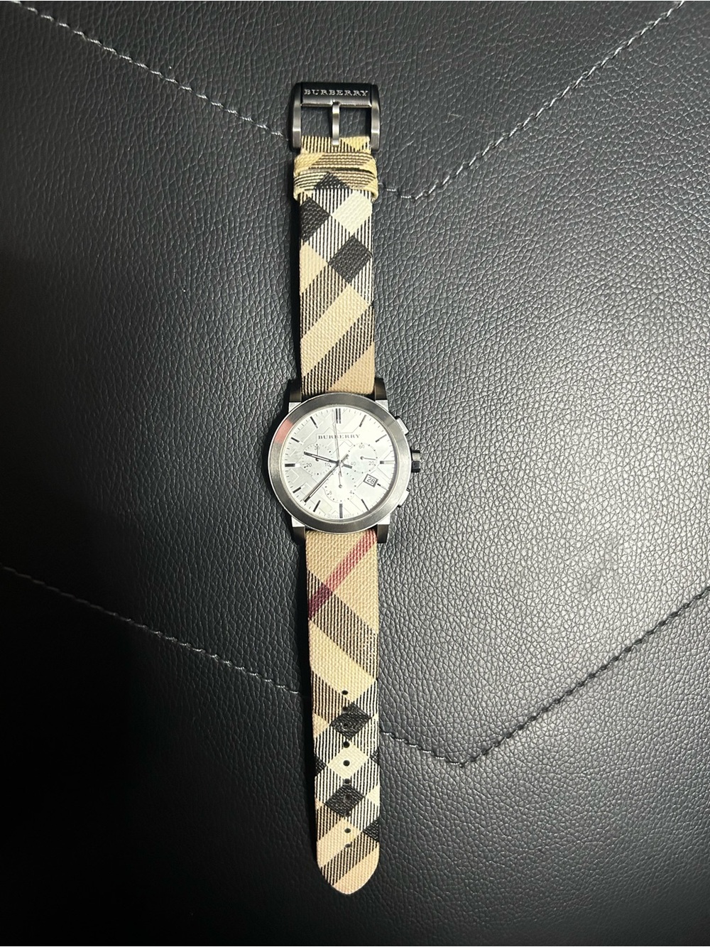 Burberry The City Chronograph Watch BU9357 Silver Dial Haymarket Check Strap 42m